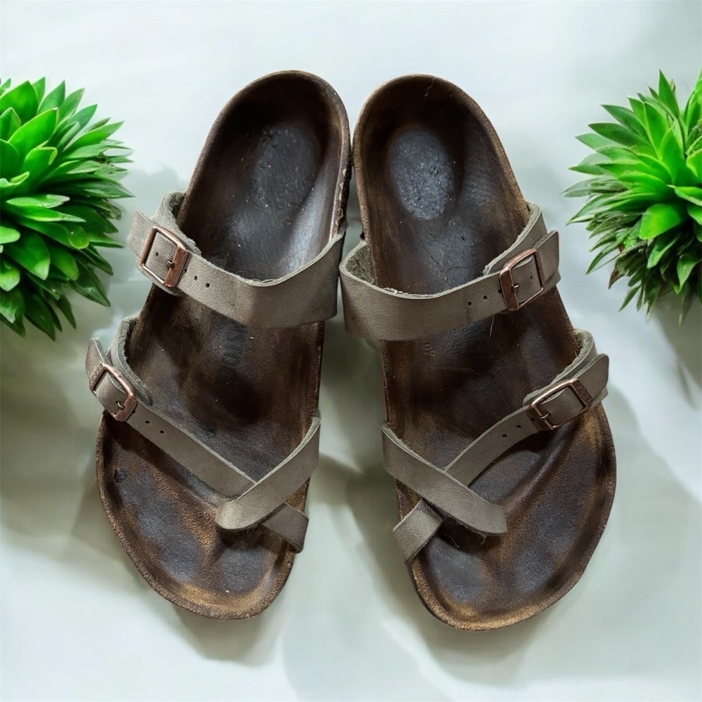 MAYARI BIRKENSTOCK adjustable criss cross brown strap loop toe sandals 39
